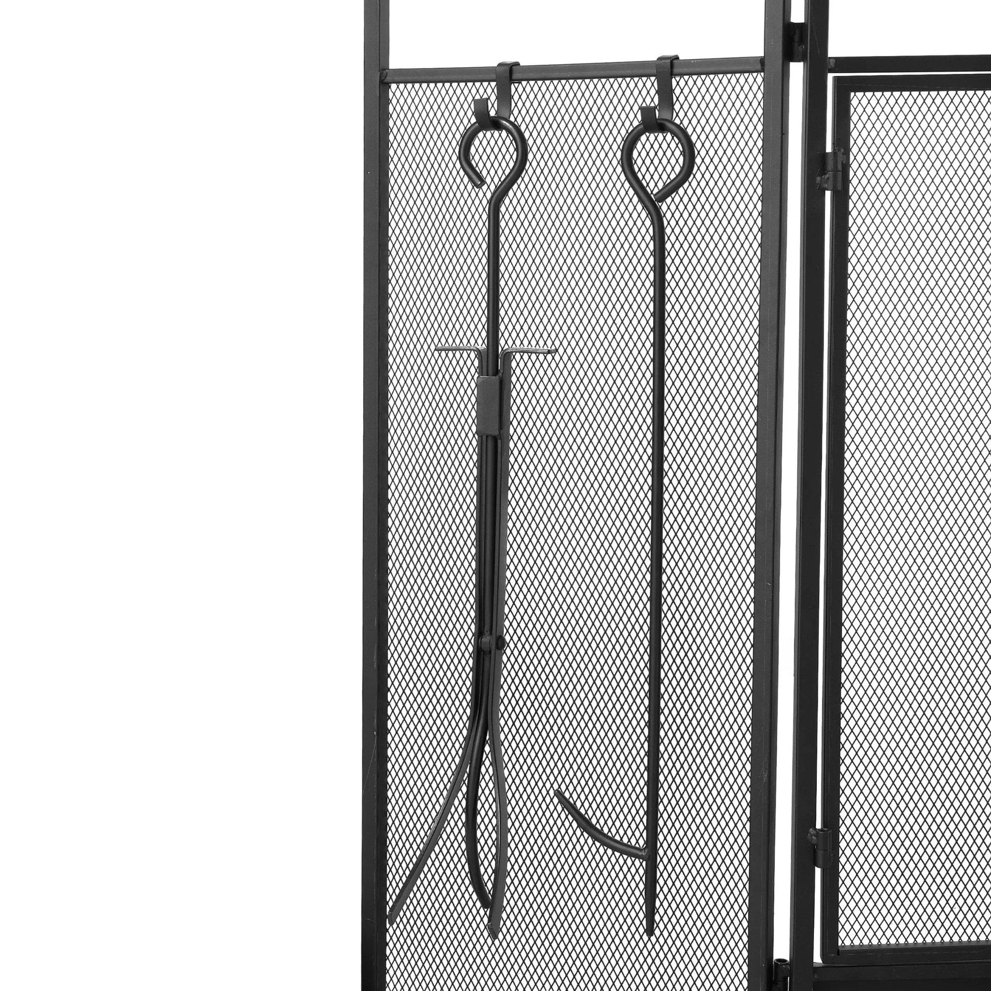 Smallbee Iron Fireplace Screen with 4 - Piece Tool Set - Black Powder - Coated 122x1.3x80cm - House Comfort
