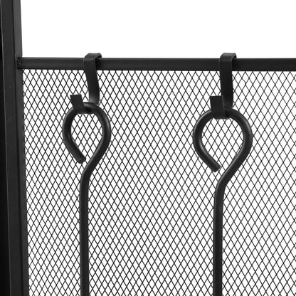 Smallbee Iron Fireplace Screen with 4 - Piece Tool Set - Black Powder - Coated 122x1.3x80cm - House Comfort