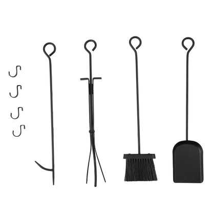 Smallbee Iron Fireplace Screen with 4 - Piece Tool Set - Black Powder - Coated 122x1.3x80cm - House Comfort