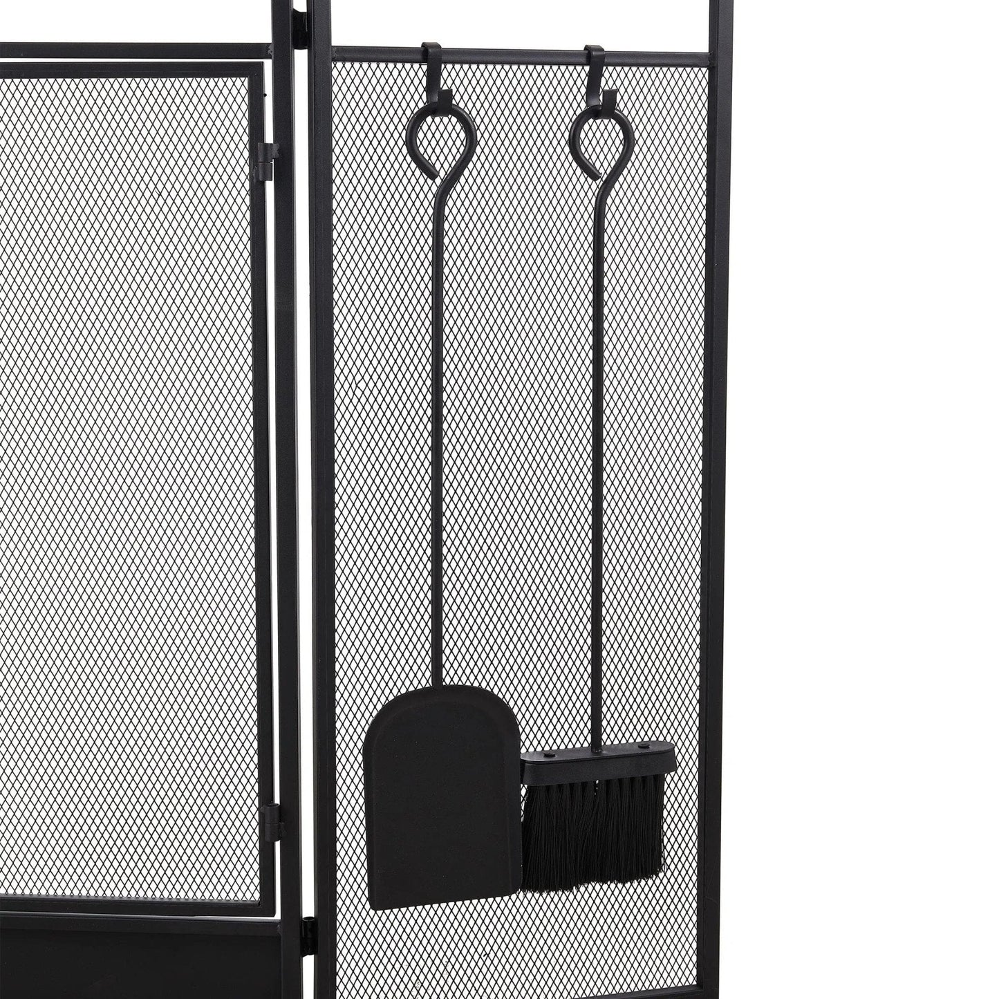 Smallbee Iron Fireplace Screen with 4 - Piece Tool Set - Black Powder - Coated 122x1.3x80cm - House Comfort