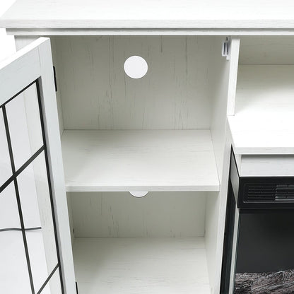 Smallbee Panoramic Glass Fireplace TV Stand with Storage Cabinets, Customizable Flames & Remote Control - House Comfort