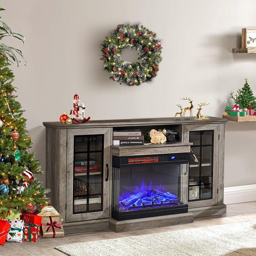 Smallbee Panoramic Glass Fireplace TV Stand with Storage Cabinets, Customizable Flames & Remote Control - House Comfort