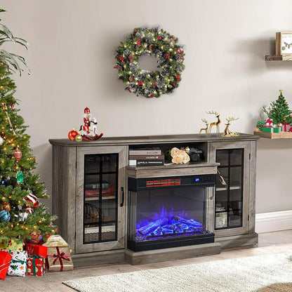 Smallbee Panoramic Glass Fireplace TV Stand with Storage Cabinets, Customizable Flames & Remote Control - House Comfort