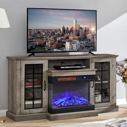 Smallbee Panoramic Glass Fireplace TV Stand with Storage Cabinets, Customizable Flames & Remote Control - House Comfort