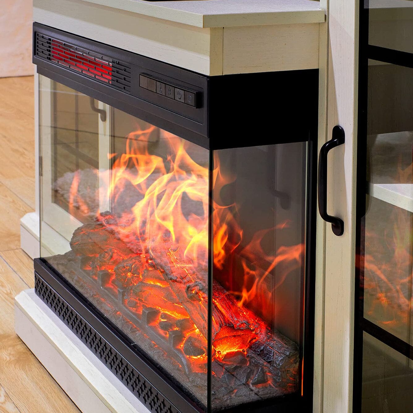 Smallbee Panoramic Glass Fireplace TV Stand with Storage Cabinets, Customizable Flames & Remote Control - House Comfort