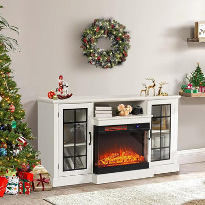 Smallbee Panoramic Glass Fireplace TV Stand with Storage Cabinets, Customizable Flames & Remote Control secondary