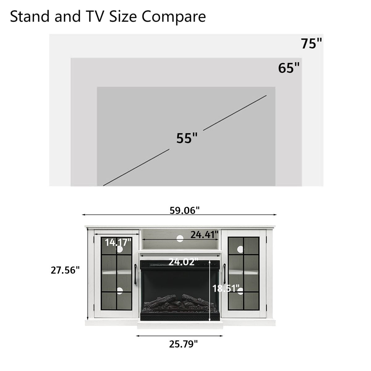 Smallbee Panoramic Glass Fireplace TV Stand with Storage Cabinets, Customizable Flames & Remote Control - House Comfort