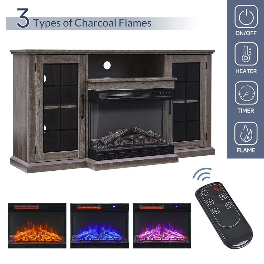 Smallbee Panoramic Glass Fireplace TV Stand with Storage Cabinets, Customizable Flames & Remote Control - House Comfort