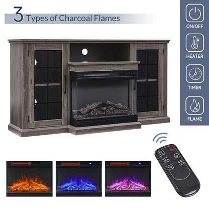 Smallbee Panoramic Glass Fireplace TV Stand with Storage Cabinets, Customizable Flames & Remote Control - House Comfort