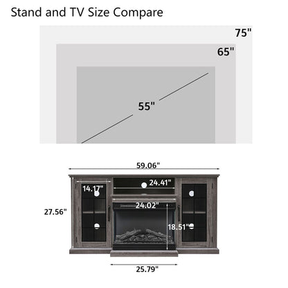Smallbee Panoramic Glass Fireplace TV Stand with Storage Cabinets, Customizable Flames & Remote Control - House Comfort