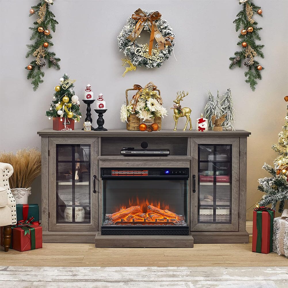 Smallbee Panoramic Glass Fireplace TV Stand with Storage Cabinets, Customizable Flames & Remote Control - House Comfort