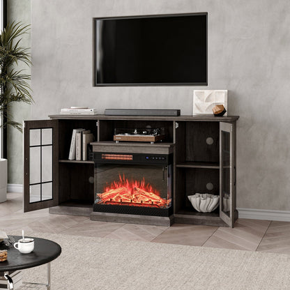 Smallbee Panoramic Glass Fireplace TV Stand with Storage Cabinets, Customizable Flames & Remote Control - House Comfort
