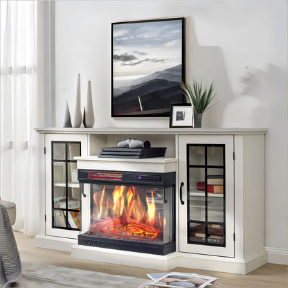 Smallbee Panoramic Glass Fireplace TV Stand with Storage Cabinets, Customizable Flames & Remote Control - House Comfort