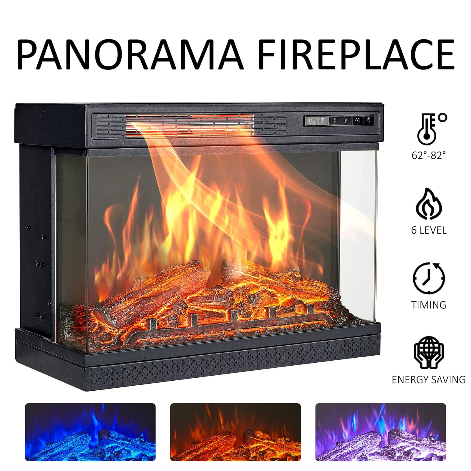 Smallbee Panoramic Glass Fireplace TV Stand with Storage Cabinets, Customizable Flames & Remote Control - House Comfort