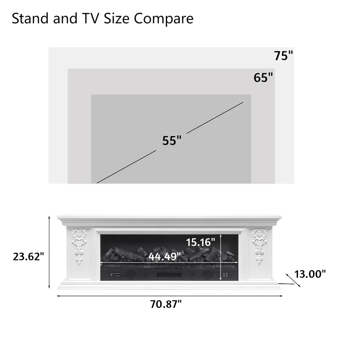 Smallbee Sophisticated White Freestanding Fireplace Mantel TV Stand with Electric Insert - House Comfort