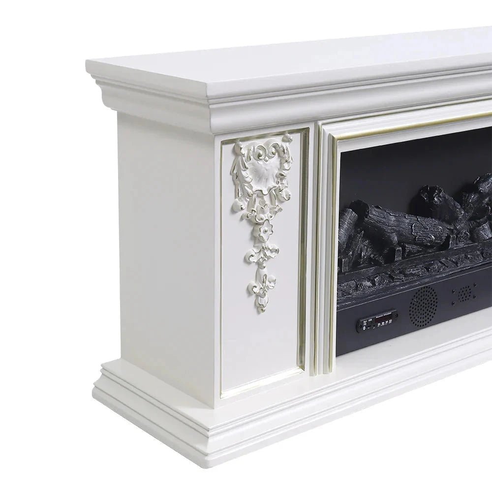Smallbee Sophisticated White Freestanding Fireplace Mantel TV Stand with Electric Insert - House Comfort