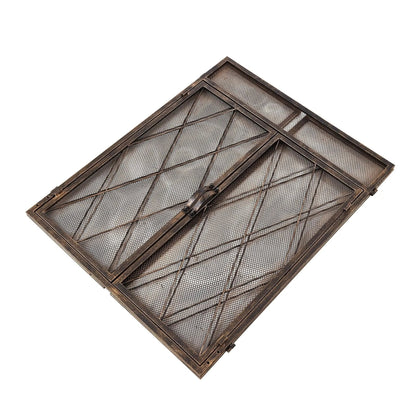 Smallbee Triple - Fold Iron Fireplace Screen Antique Copper Powder - Coated – 127x13x81cm - House Comfort