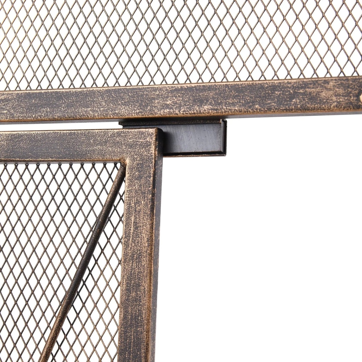 Smallbee Triple - Fold Iron Fireplace Screen Antique Copper Powder - Coated – 127x13x81cm - House Comfort