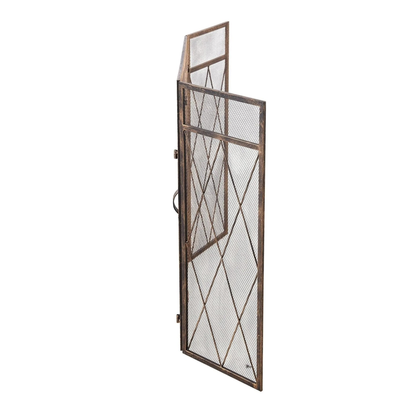 Smallbee Triple - Fold Iron Fireplace Screen Antique Copper Powder - Coated – 127x13x81cm - House Comfort
