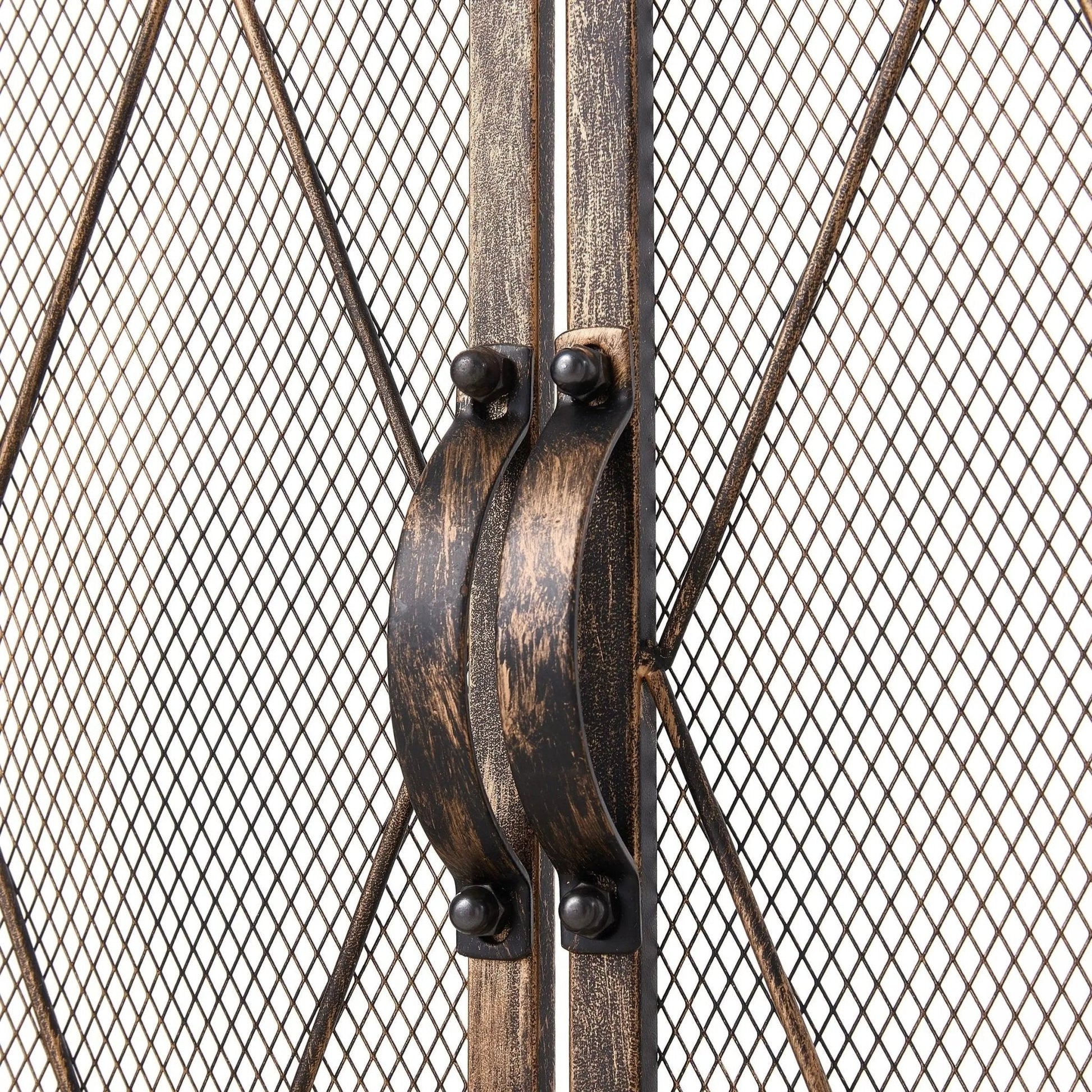 Smallbee Triple - Fold Iron Fireplace Screen Antique Copper Powder - Coated – 127x13x81cm - House Comfort