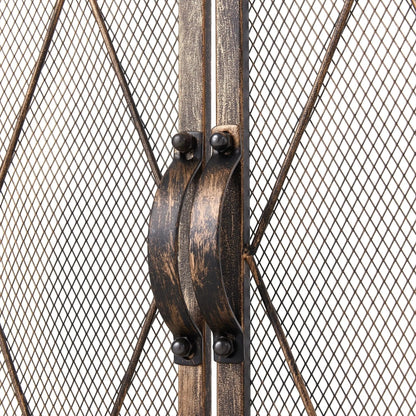 Smallbee Triple - Fold Iron Fireplace Screen Antique Copper Powder - Coated – 127x13x81cm - House Comfort