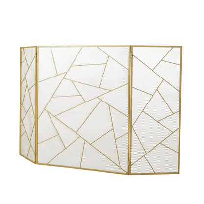 Smallbee Triple - Fold Iron Fireplace Screen Gold Frame – 132x1x80cm - House Comfort
