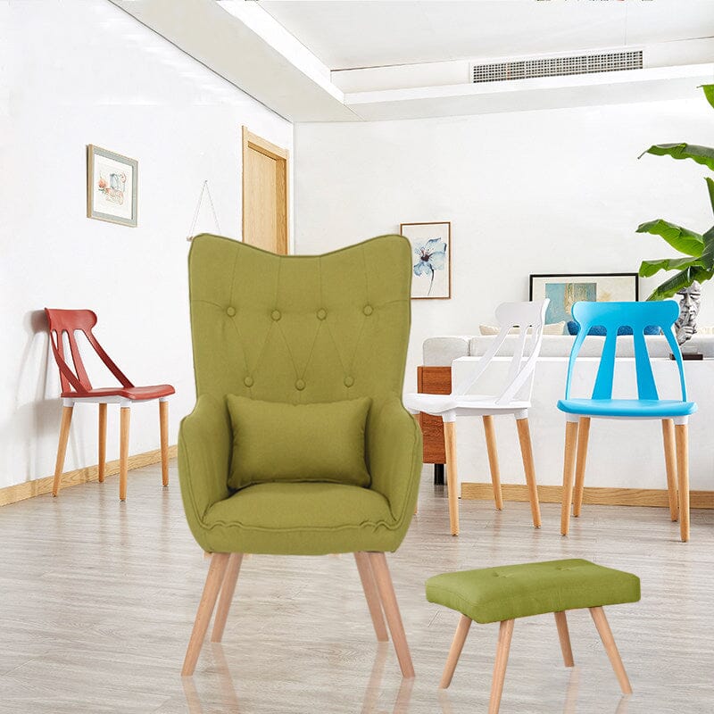 Soft Linen Wingback Lounge Chair and Footstool - House Comfort