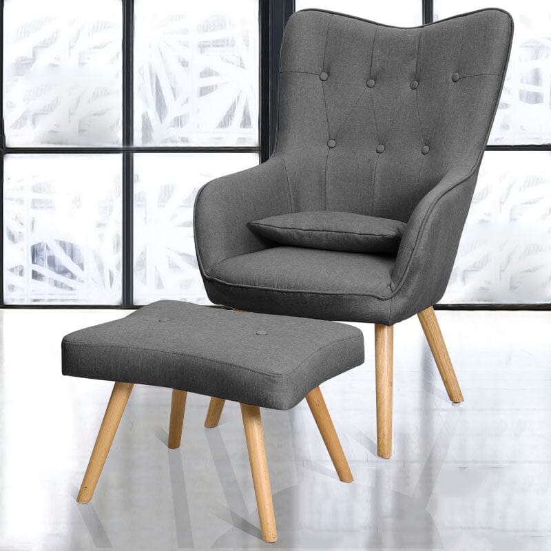 Soft Linen Wingback Lounge Chair and Footstool - House Comfort