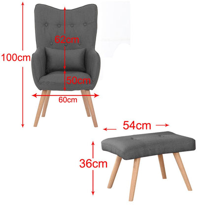 Soft Linen Wingback Lounge Chair and Footstool - House Comfort