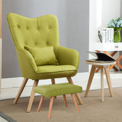Soft Linen Wingback Lounge Chair and Footstool - House Comfort