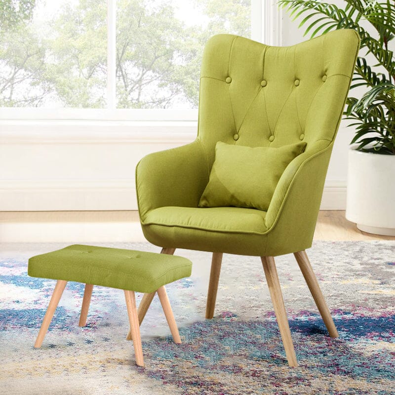 Soft Linen Wingback Lounge Chair and Footstool - House Comfort