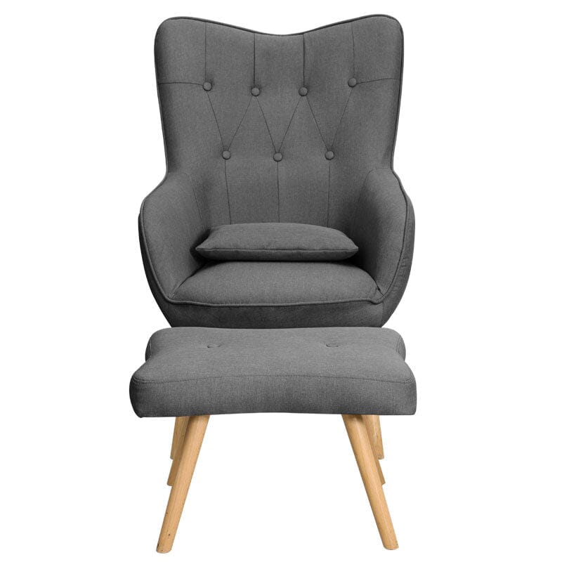 Soft Linen Wingback Lounge Chair and Footstool - House Comfort