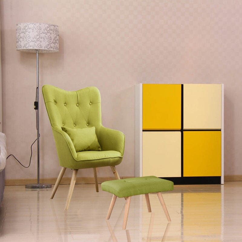 Soft Linen Wingback Lounge Chair and Footstool - House Comfort