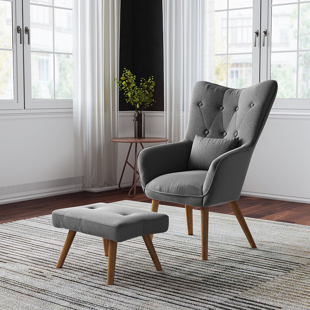 Soft Linen Wingback Lounge Chair and Footstool - House Comfort