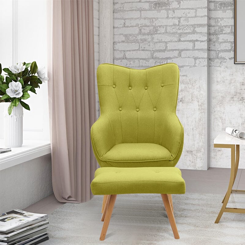 Soft Linen Wingback Lounge Chair and Footstool - House Comfort