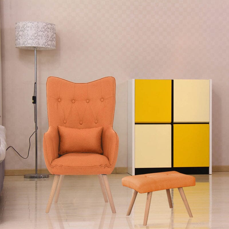 Soft Linen Wingback Lounge Chair and Footstool - House Comfort