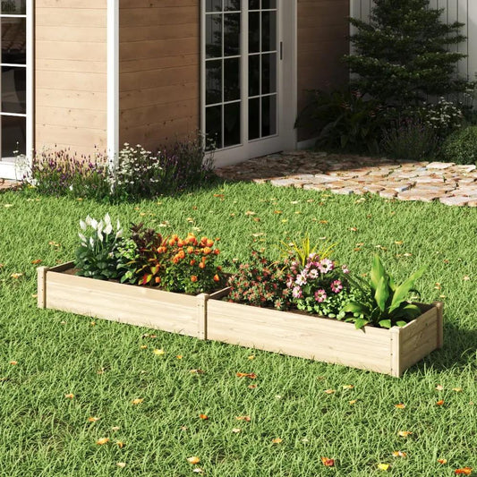 Solid Wood Raised Garden Bed with 2 Compartments - House Comfort