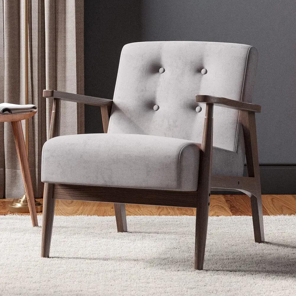 Solid Wooden Frame Upholstered Tufted Armchair - House Comfort