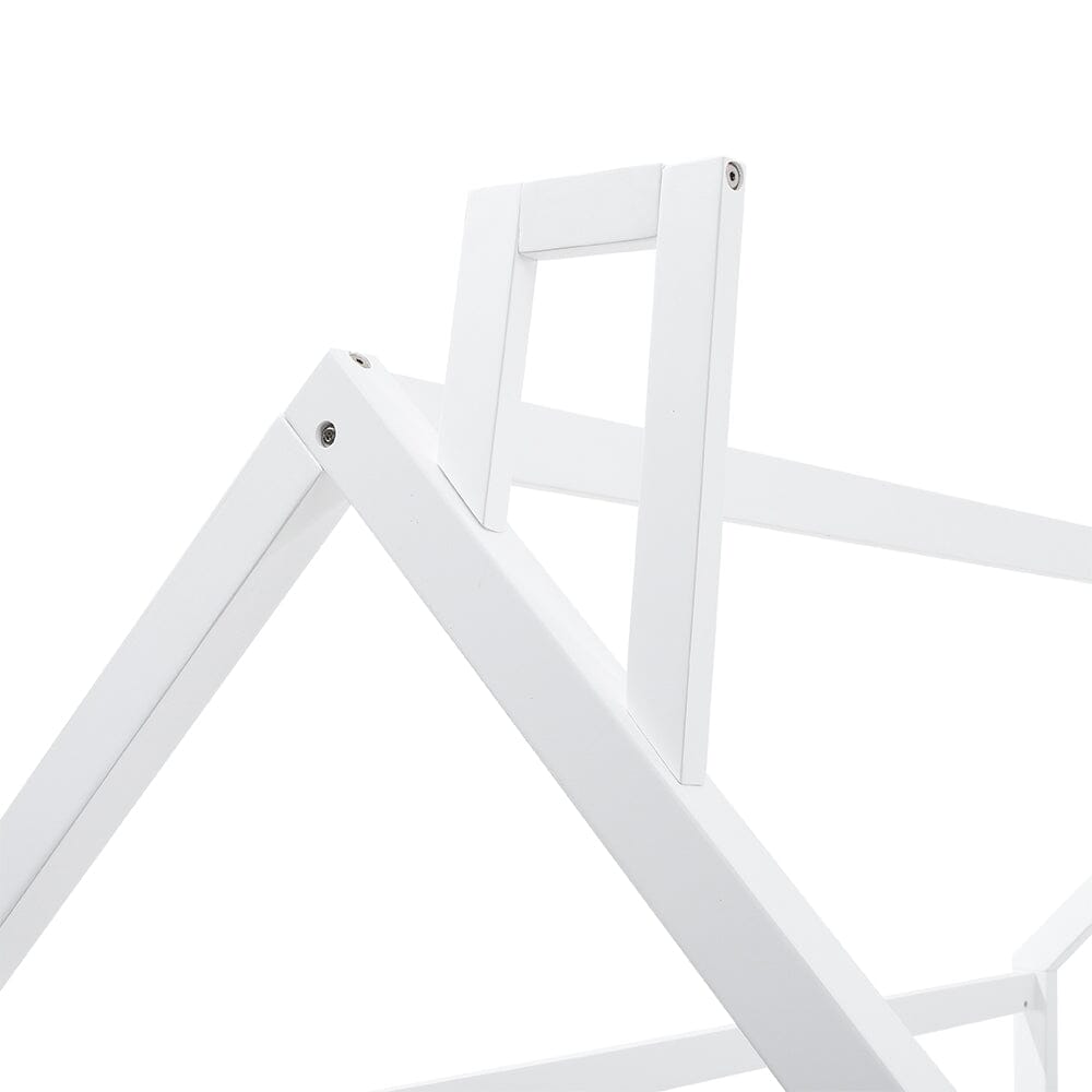 Solid Wooden House Bed Frame Low Toddler Bed with Fence and Roof - House Comfort