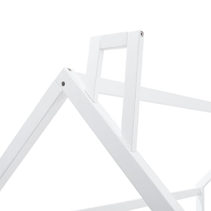 Solid Wooden House Bed Frame Low Toddler Bed with Fence and Roof - House Comfort