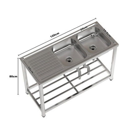 Stainless Steel One Compartment Sink with Drainboard and Shelf - House Comfort
