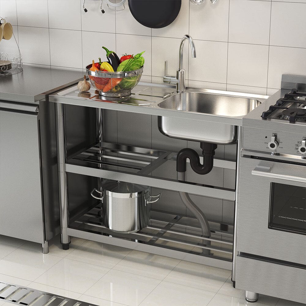 Stainless Steel One Compartment Sink with Drainboard and Shelf - House Comfort
