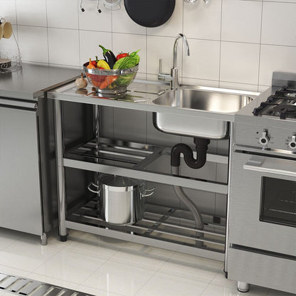Stainless Steel One Compartment Sink with Drainboard and Shelf - House Comfort