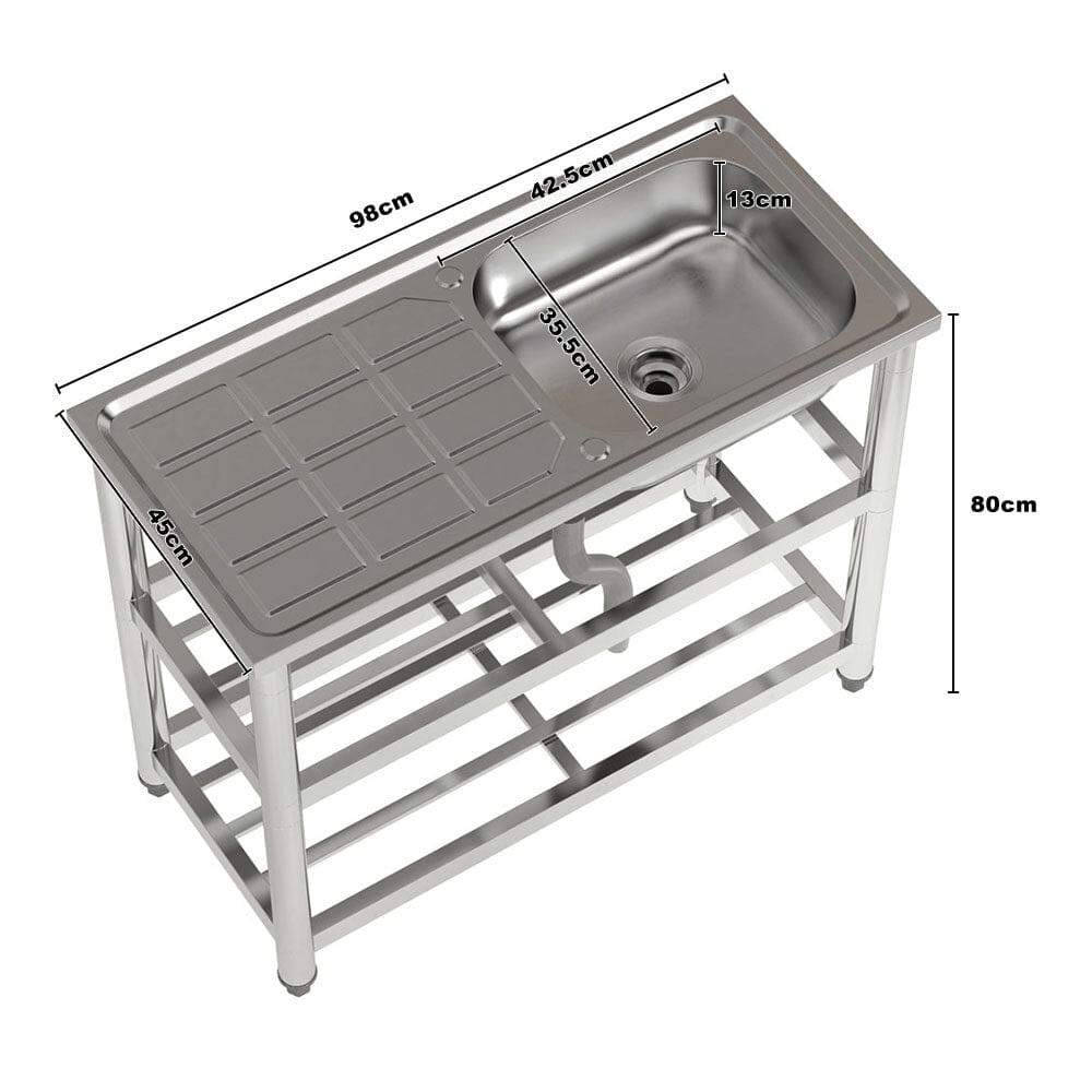 Stainless Steel One Compartment Sink with Drainboard and Shelf - House Comfort