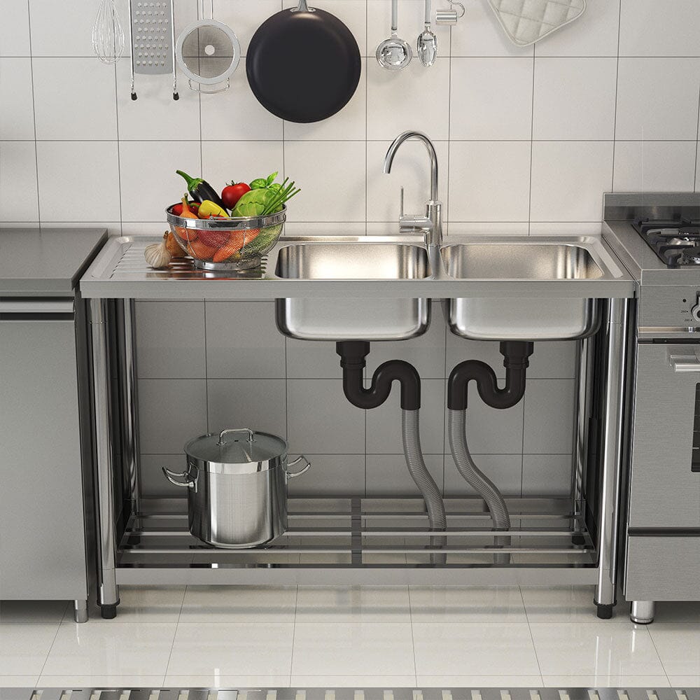 Stainless Steel One Compartment Sink with Drainboard and Shelf - House Comfort