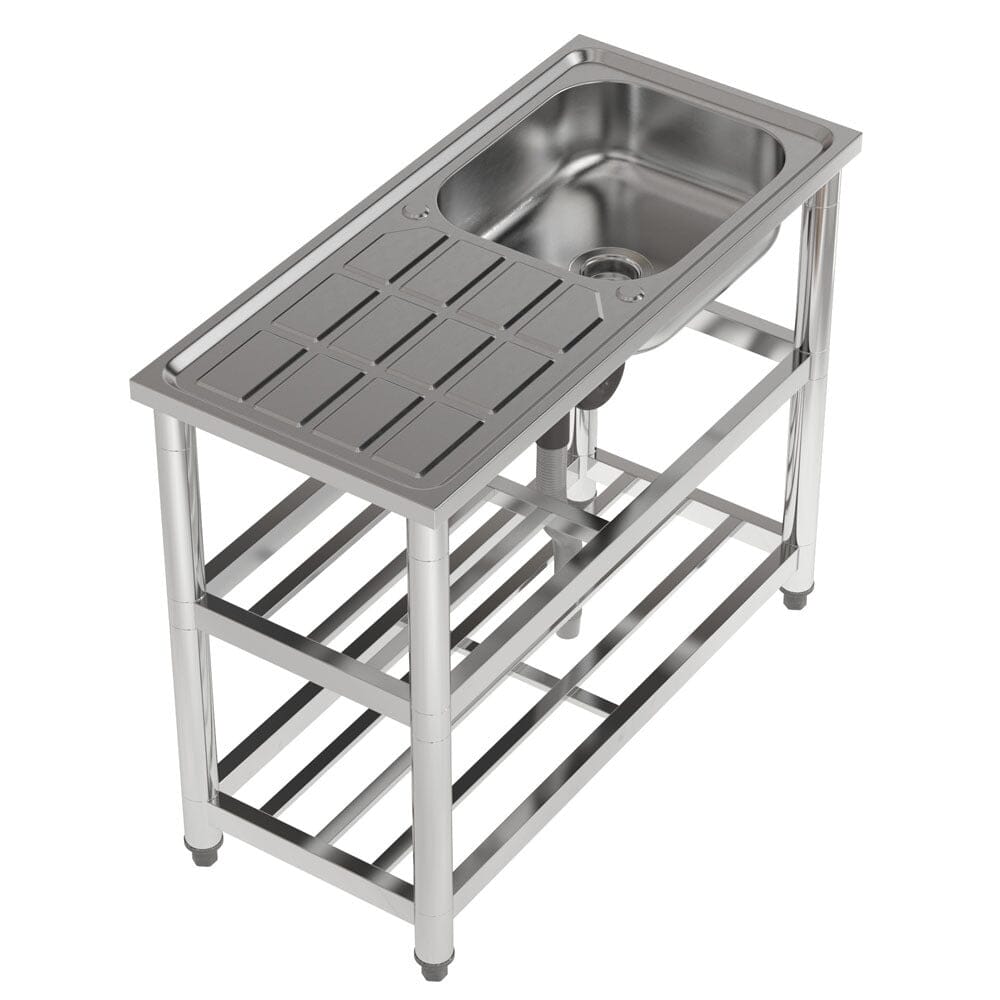 Stainless Steel One Compartment Sink with Drainboard and Shelf - House Comfort