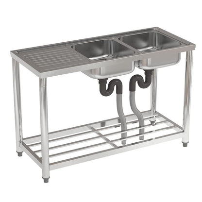 Stainless Steel One Compartment Sink with Drainboard and Shelf - House Comfort