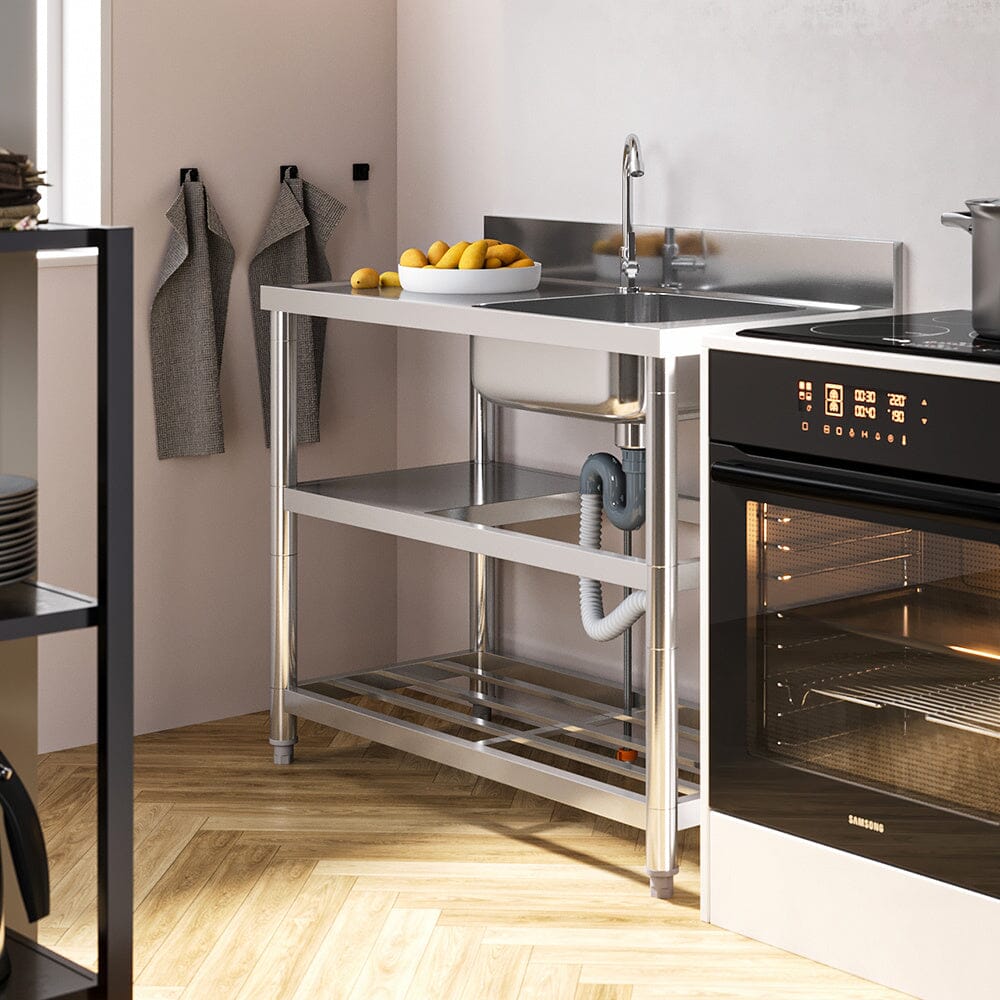 Stainless Steel One Compartment Sink with Shelves - House Comfort