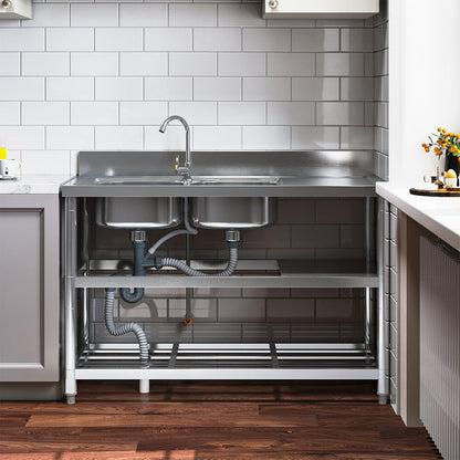 Stainless Steel One Compartment Sink with Shelves - House Comfort
