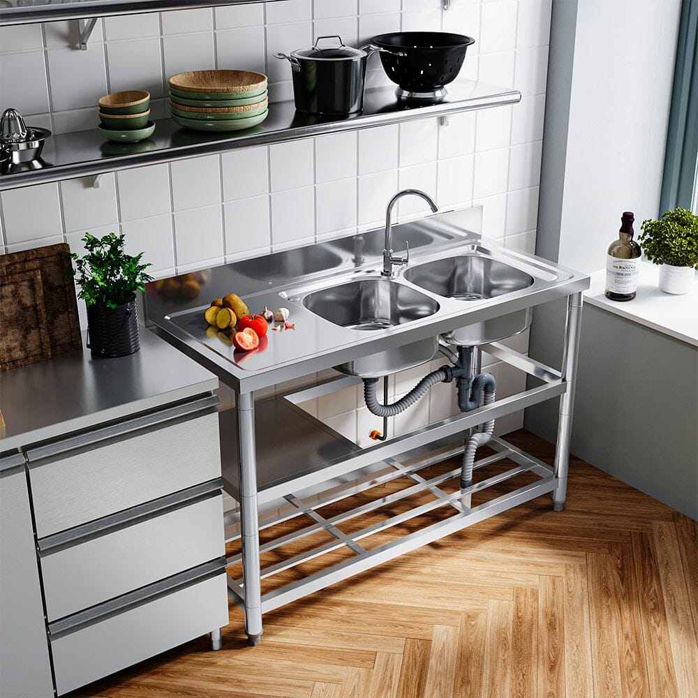 Stainless Steel One Compartment Sink with Shelves - House Comfort